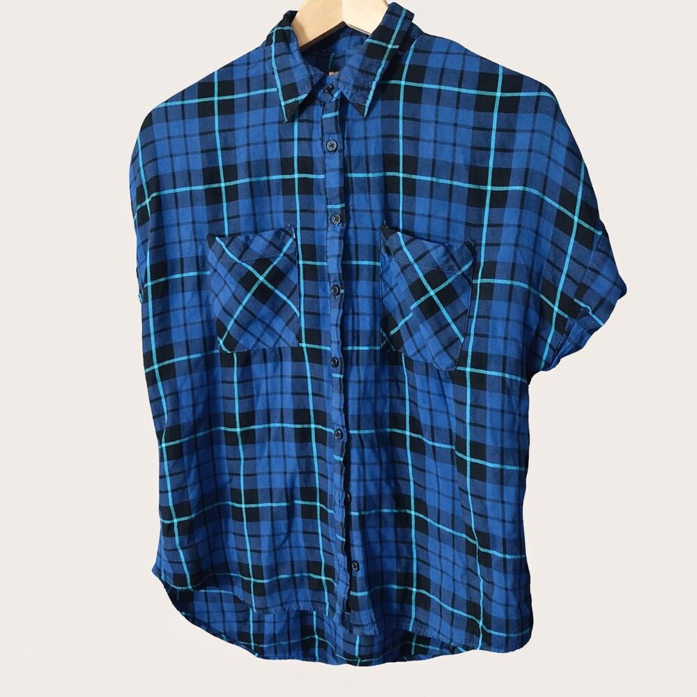 Como Vintage Petite Plaid Button Front Blouse Size Small - Picture 4 of 8